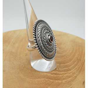Silber ring mit großen Runden geschnitzt head-set mit Granat 17,5 mm