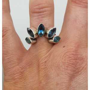 Silver ring set with marquise blue Topazes 16.5 mm
