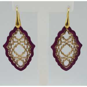 Vergoldete Ohrringe mit lila mit gold-Harz-Anhänger
