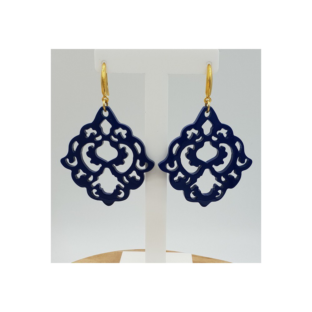 Oorbellen met blauw gelakte Buffelhoorn