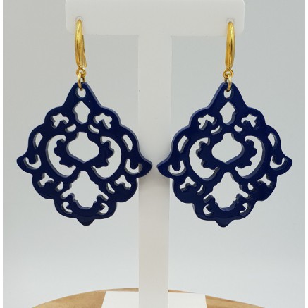 Oorbellen met blauw gelakte Buffelhoorn