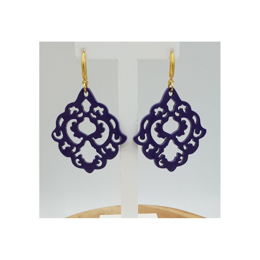 Oorbellen met paars gelakte Buffelhoorn