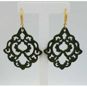 Earrings with green lacquered buffalo horn
