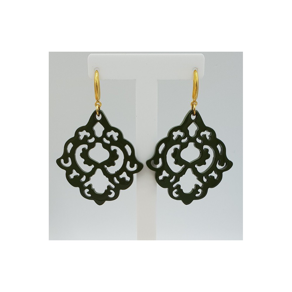 Oorbellen met groen gelakte Buffelhoorn