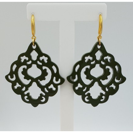 Oorbellen met groen gelakte Buffelhoorn