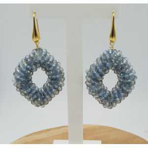 Gold plated blackberry earrings with light blue crystals