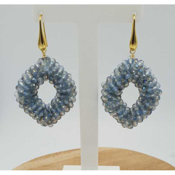 Gold plated blackberry earrings with light blue crystals