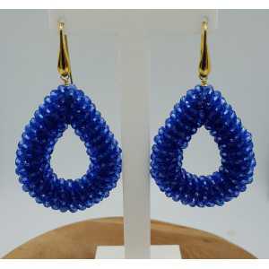 Gold plated blackberry earrings with blue crystals