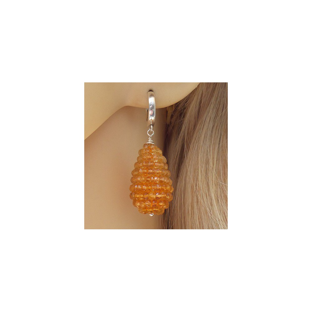 Silver earrings with drop of facet cut Citrine 