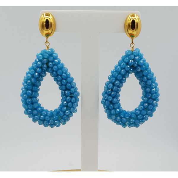 Gold plated glassberry blackberry earrings open drop blue crystals
