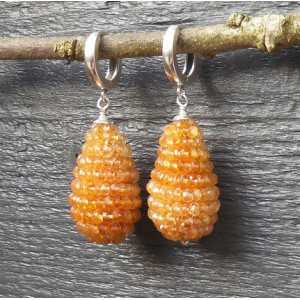 Silver earrings with drop of facet cut Citrine 