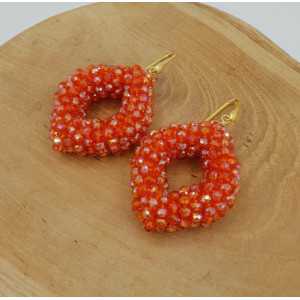 Goud vergulde glassberry braam oorbellen met oranje sprankling kristallen