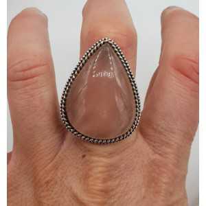Zilveren ring gezet met grote druppelvormige Rozenkwarts 19 mm