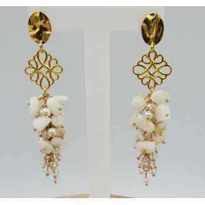 Gold plated earrings with mother of Pearl and crystals