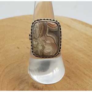 Silver ring with Laguna Lace Agate carved setting 17.5 mm