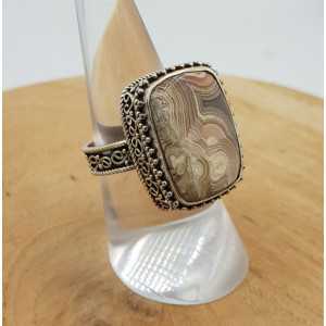Silber ring mit Laguna Lace Achat geschnitzt Einstellung 17,5 mm