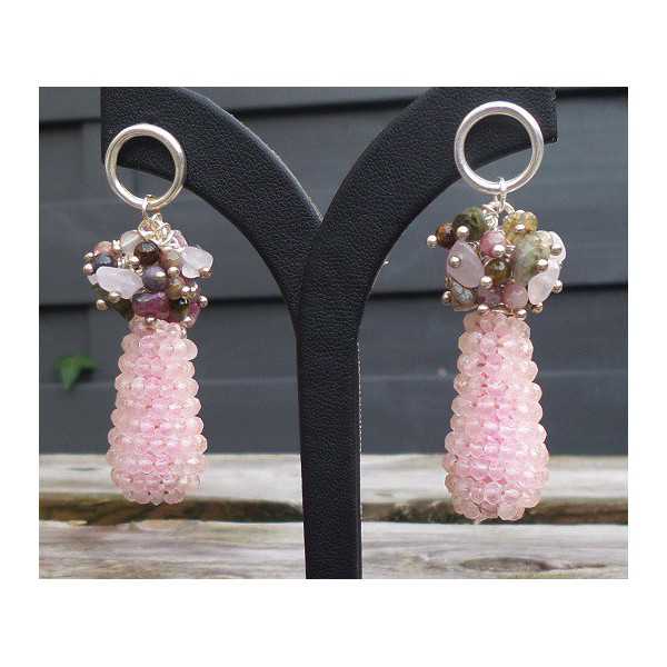 Silver earrings drop from rose quartz and Tourmaline 