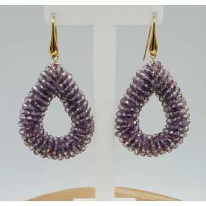 Gold plated earrings with open drop of sprankling purple crystals