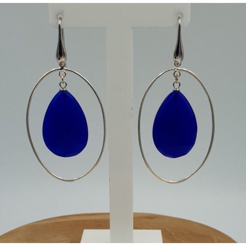 Zilveren oorbellen met blauw Chalcedoon druppel