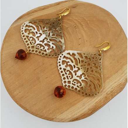 Oorbellen met Buffelhoorn en Citrien quartz druppel