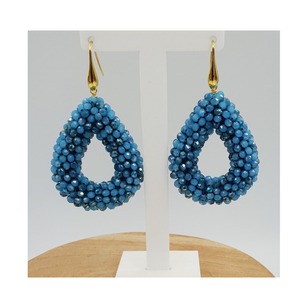 Gold plated blackberry glassberrry earrings open drop blue crystals