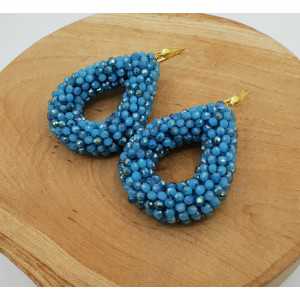 Gold plated blackberry glassberrry earrings open drop blue crystals