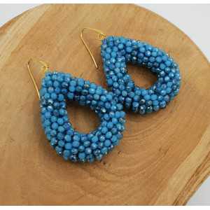 Gold plated blackberry glassberrry earrings open drop blue crystals