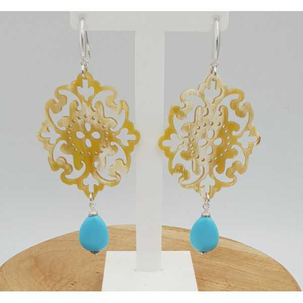 Earrings with buffalo horn and Turquoise