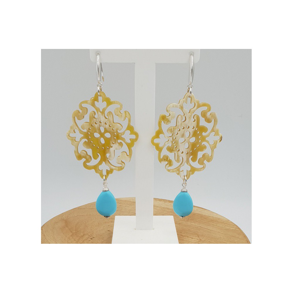 Oorbellen met Buffelhoorn en Turkoois