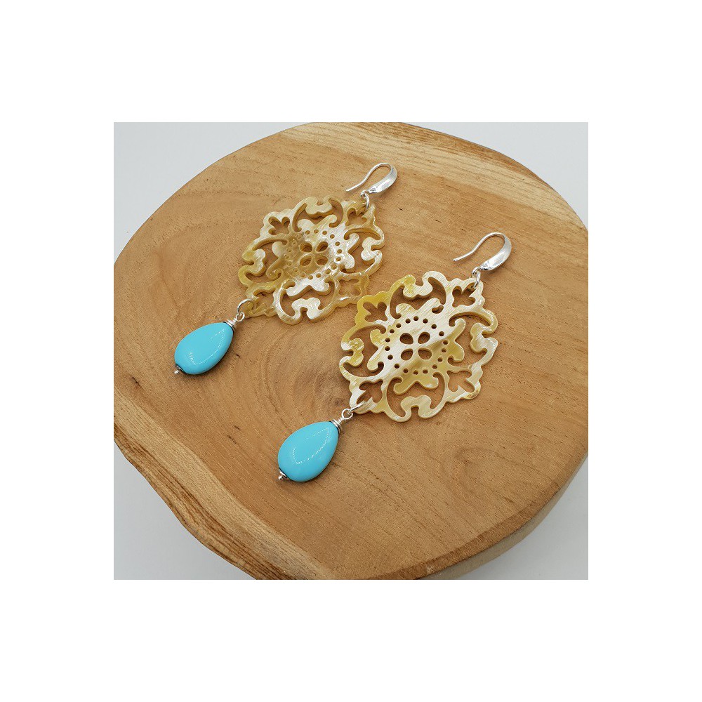 Oorbellen met Buffelhoorn en Turkoois