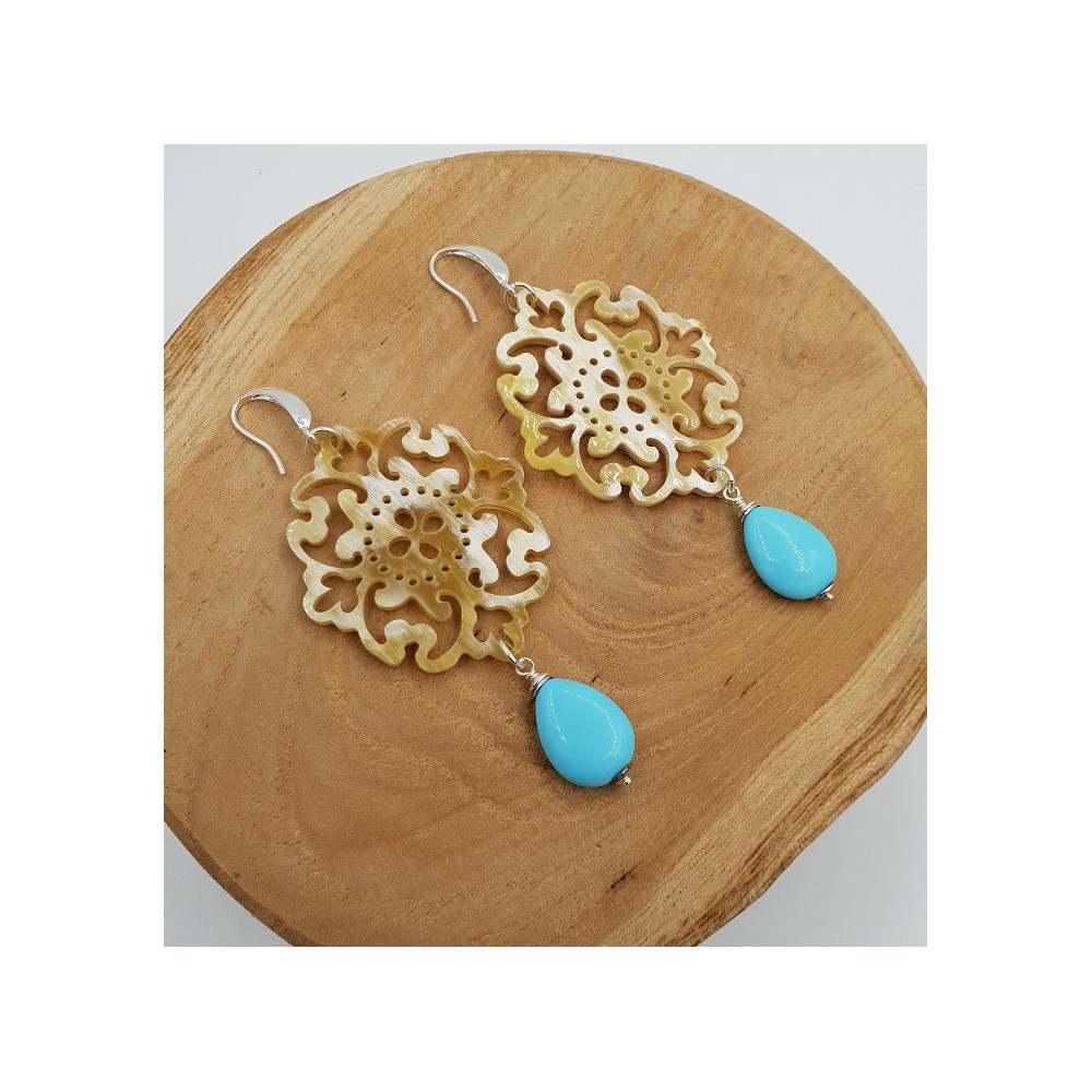 Earrings with buffalo horn and Turquoise