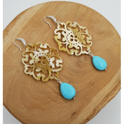Oorbellen met Buffelhoorn en Turkoois