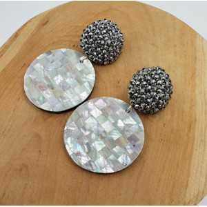 Zilveren oorbellen met zilveren kristallen en Parelmoer