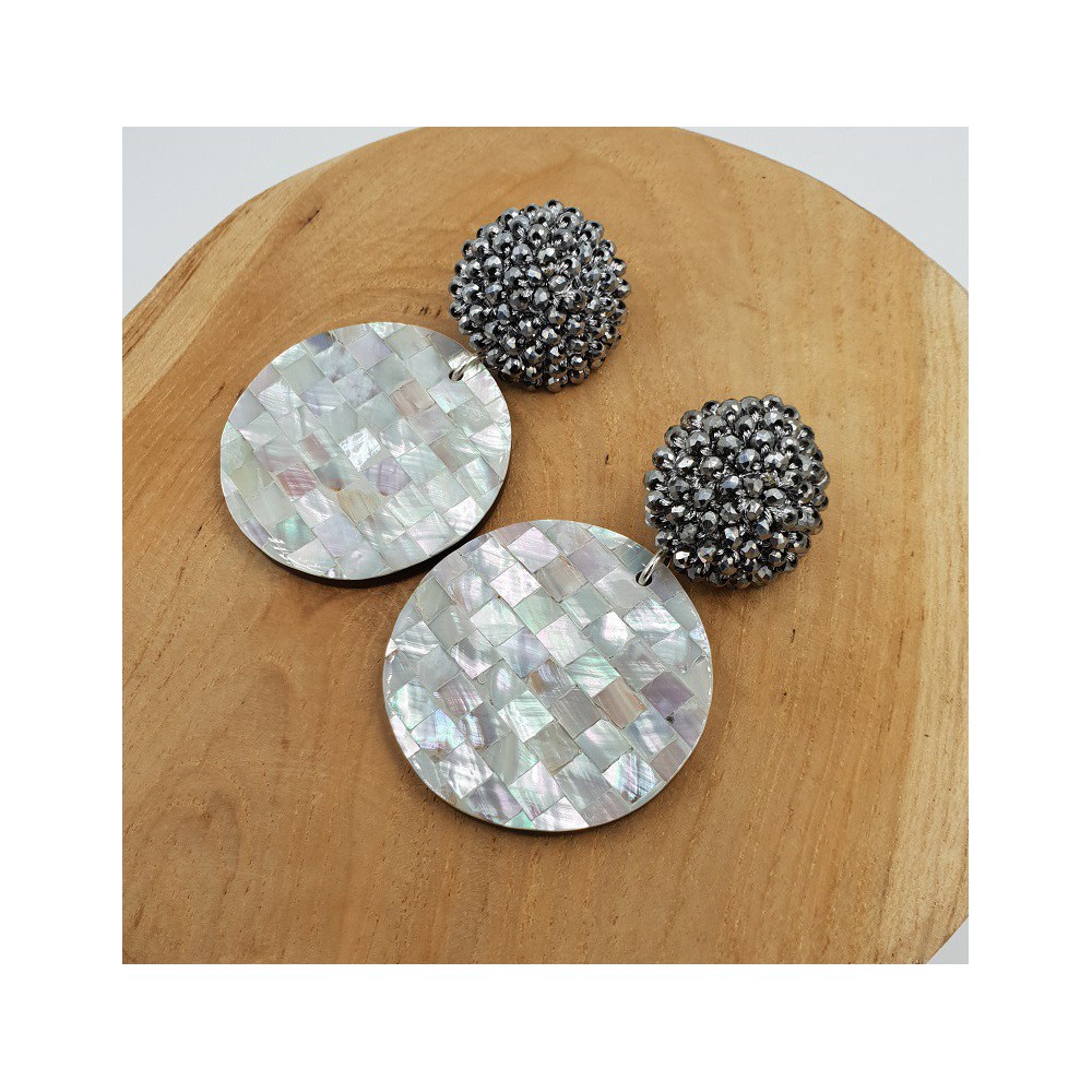 Zilveren oorbellen met zilveren kristallen en Parelmoer