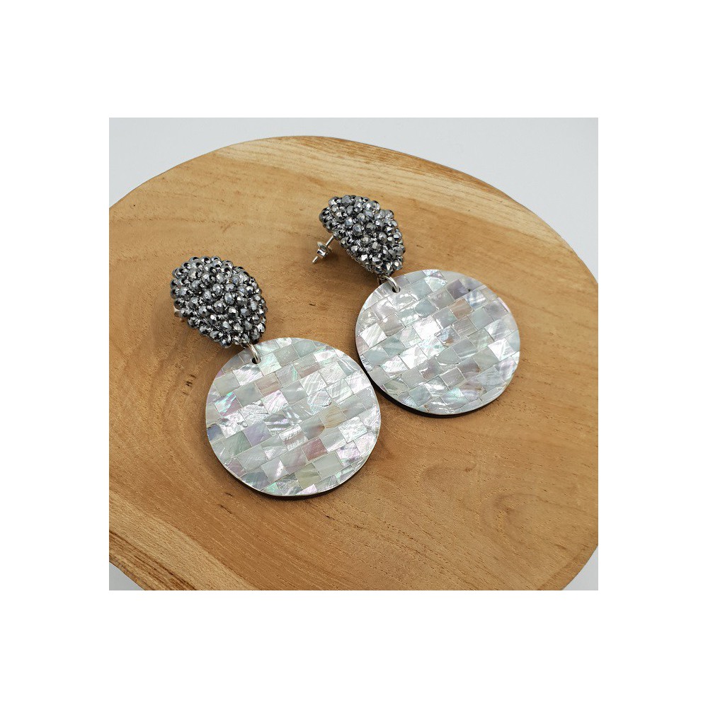 Zilveren oorbellen met zilveren kristallen en Parelmoer