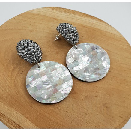 Zilveren oorbellen met zilveren kristallen en Parelmoer
