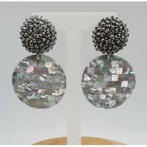Silver earrings with silver crystal and mother-of-Pearl