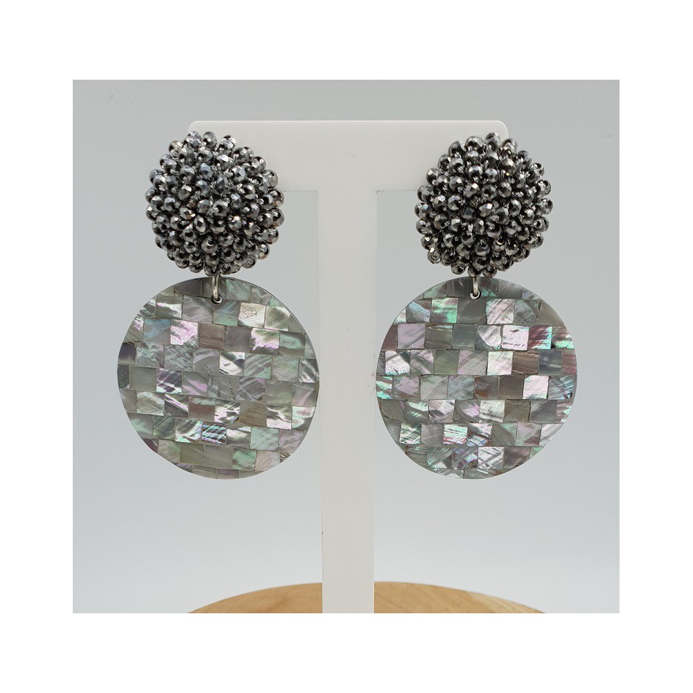 Silver earrings with silver crystal and mother-of-Pearl