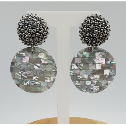 Zilveren oorbellen met zilveren kristallen en Parelmoer