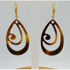 Earrings with brown buffalo horn pendant