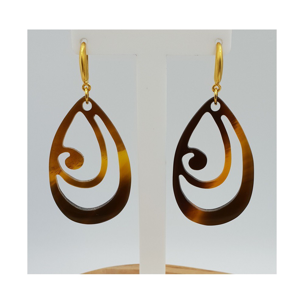 Earrings with brown buffalo horn pendant