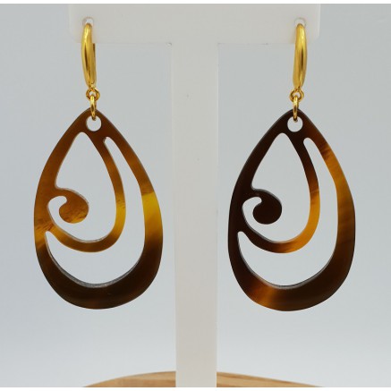 Oorbellen met bruine buffelhoorn hanger