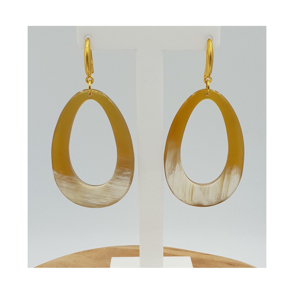 Earrings with open drop of buffalo horn