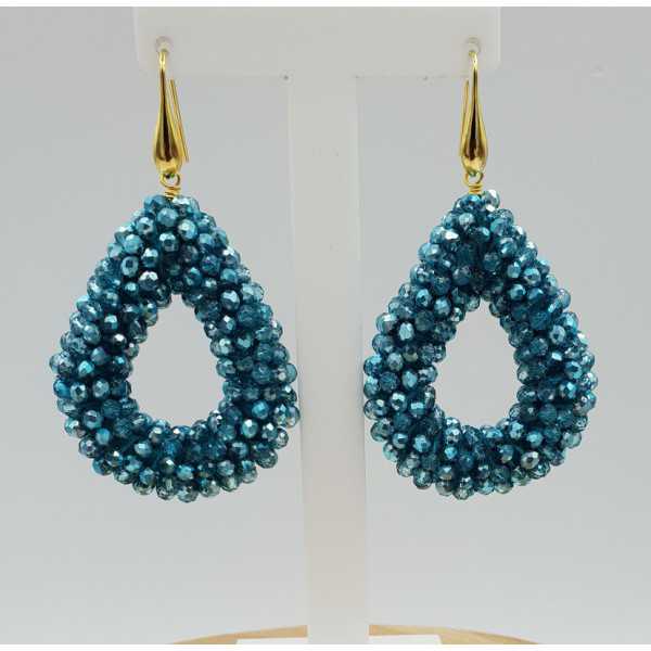 Gold plated blackberry glassberry earrings open drop blue metallic crystals