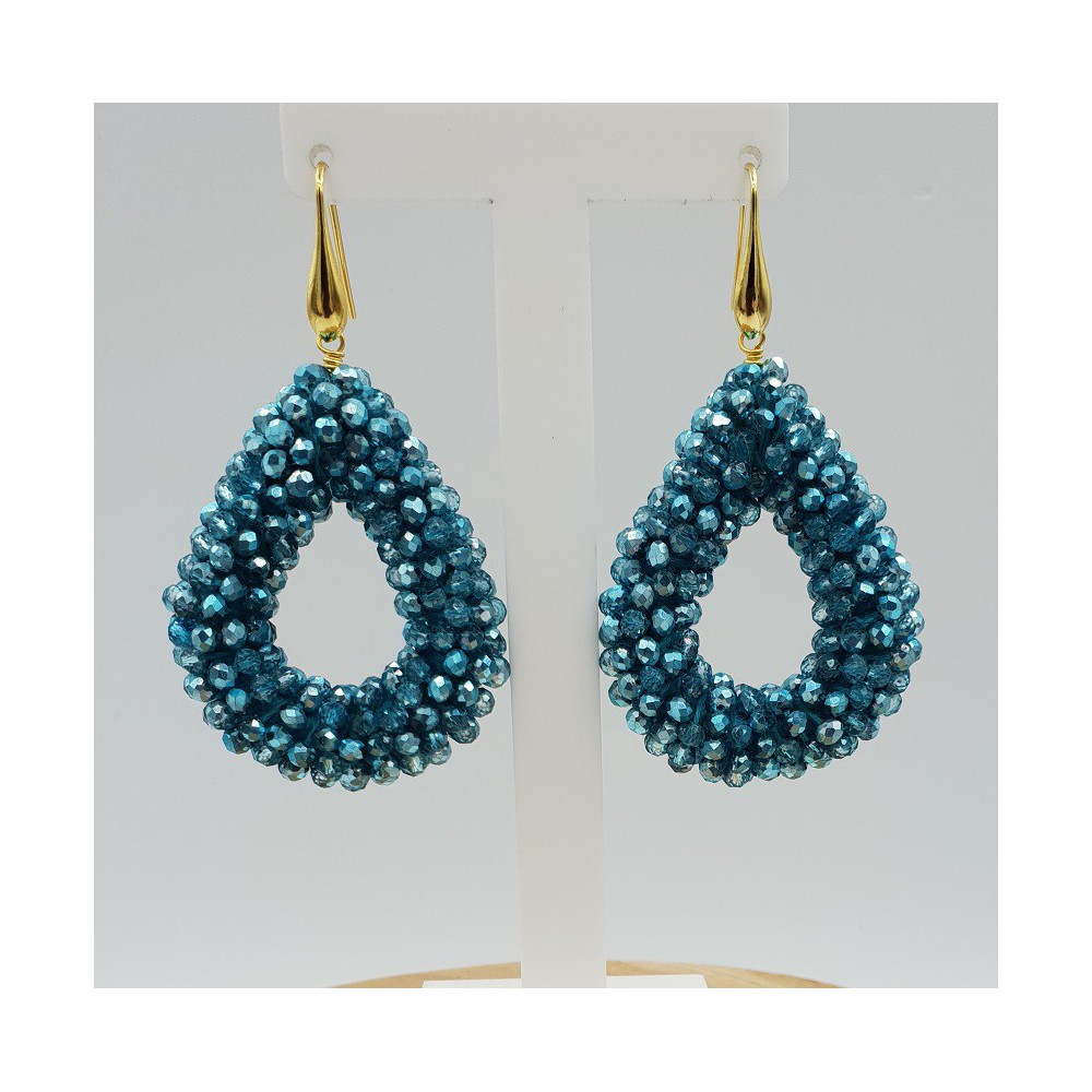 Gold plated blackberry glassberry earrings open drop blue metallic crystals