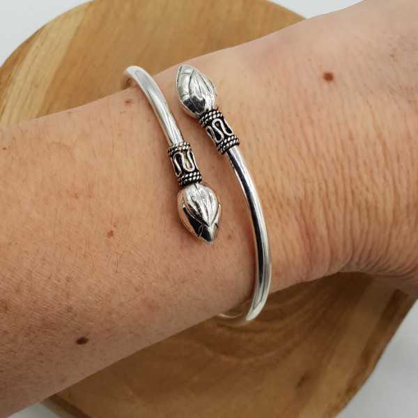 Silver bracelet bali style with lotus