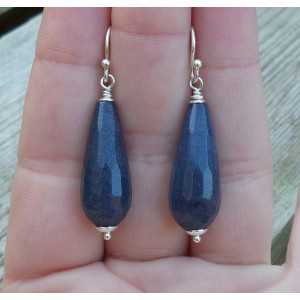 Silber Ohrringe mit dunkel blau Jade briolet