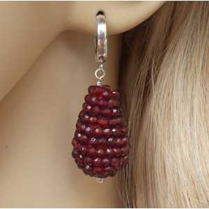 Silver earrings with drop of faceted Garnets