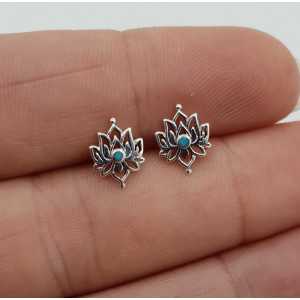 Silver lotus oorknopjes with Turquoise