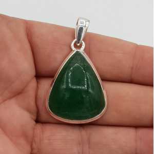 Silver pendant set with oval cabochon green Aventurine